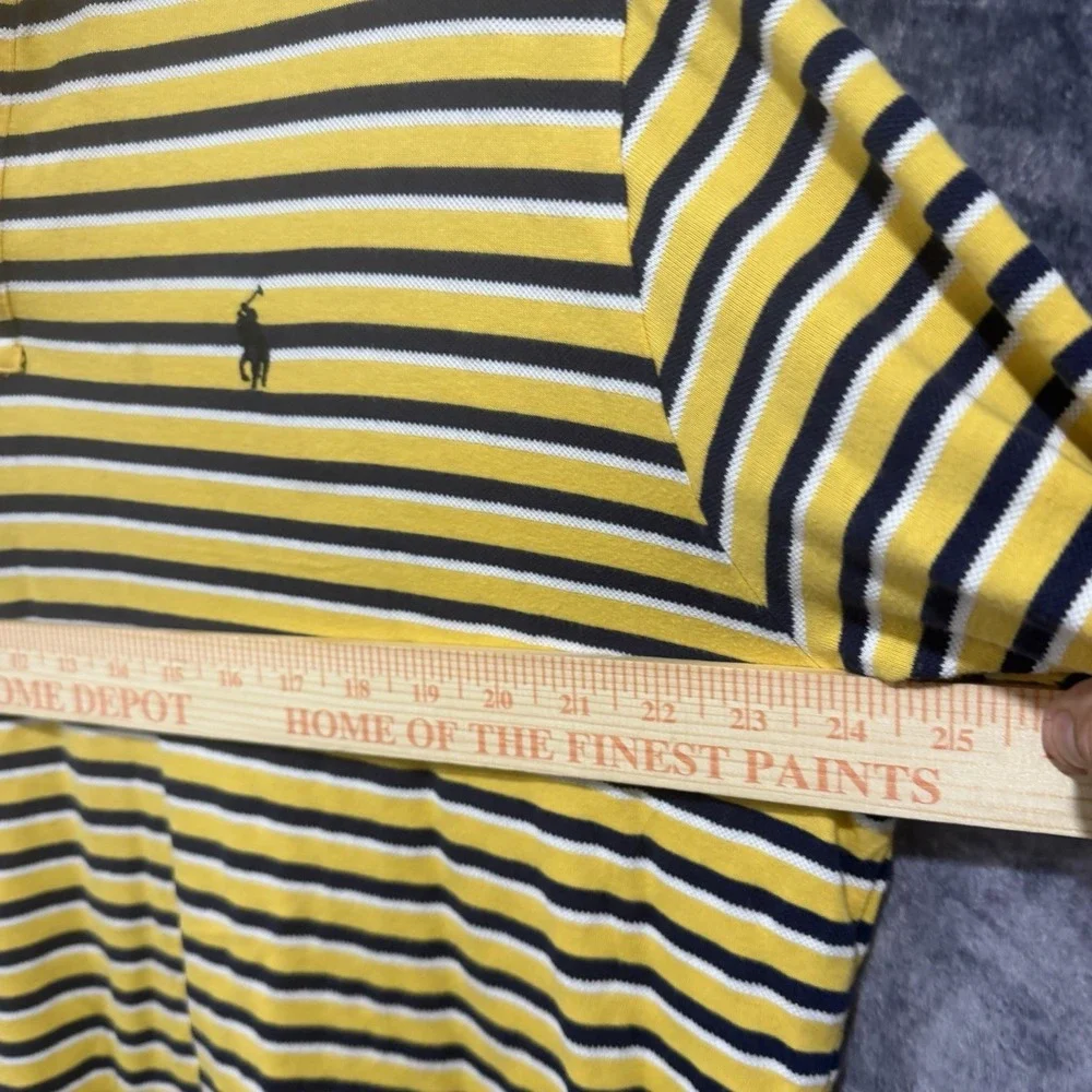 Ralph Lauren Polo Shirt Mens XL Yellow Blue Striped Short Sleeve Golf Preppy